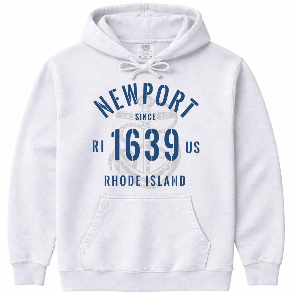 Stenciled Newport RI Sailing Hoodie - White