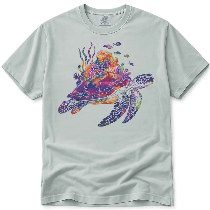Watercolor Coral Reef Sea Turtle T Shirt - Bay