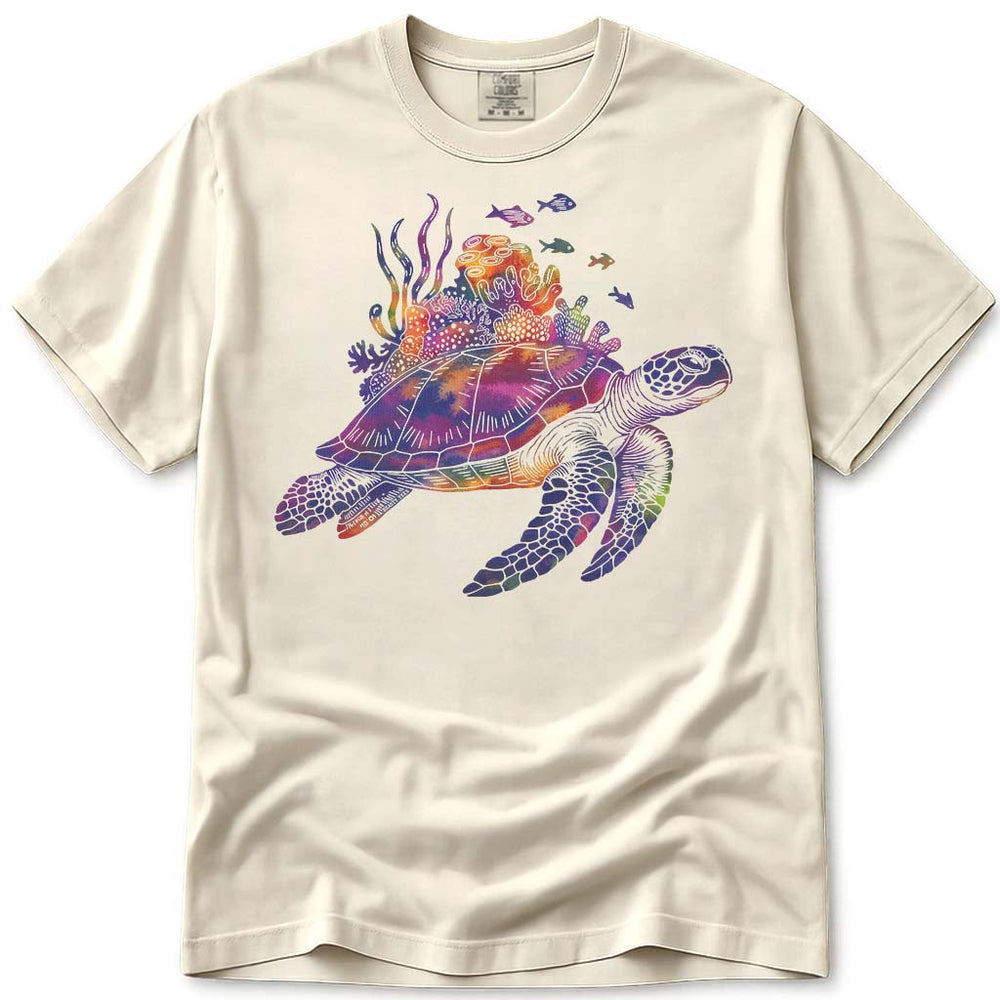Watercolor Coral Reef Sea Turtle T Shirt - Ivory