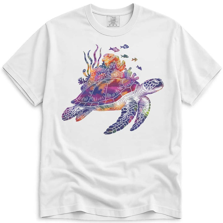 Watercolor Coral Reef Sea Turtle T Shirt - White