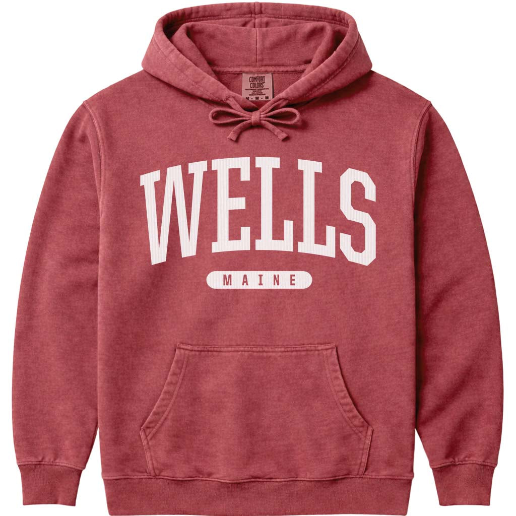 Old School Wells Maine Hoodie - Crimson