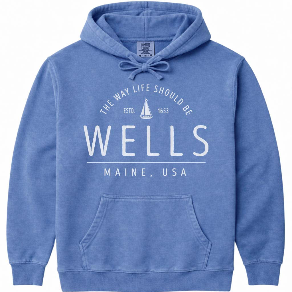 Wells Sailboat Hoodie, Maine Coast - Flo Blue