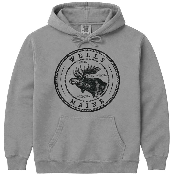 Wells Moose Sweatshirt | Vintage Maine Moose Art Hoodie - Grey