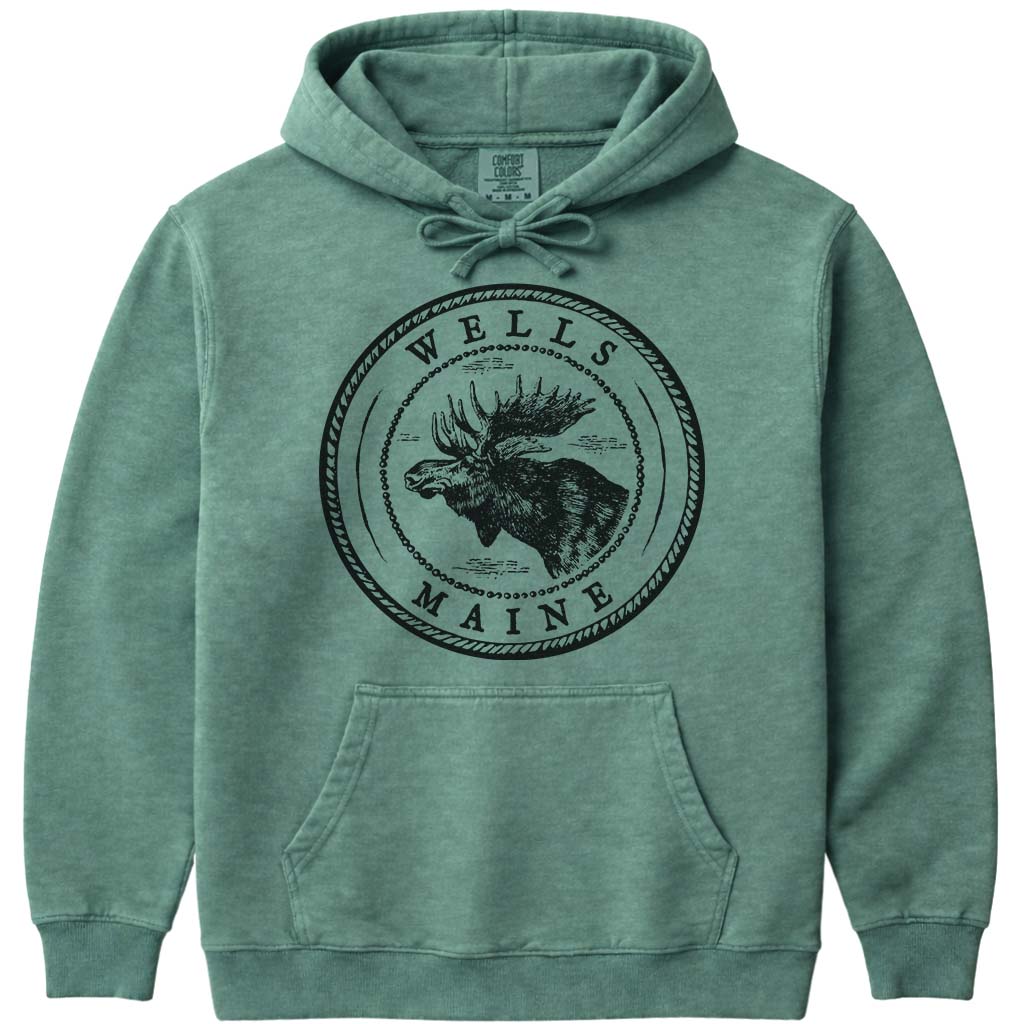 Wells Moose Sweatshirt | Vintage Maine Moose Art Hoodie - Light Green