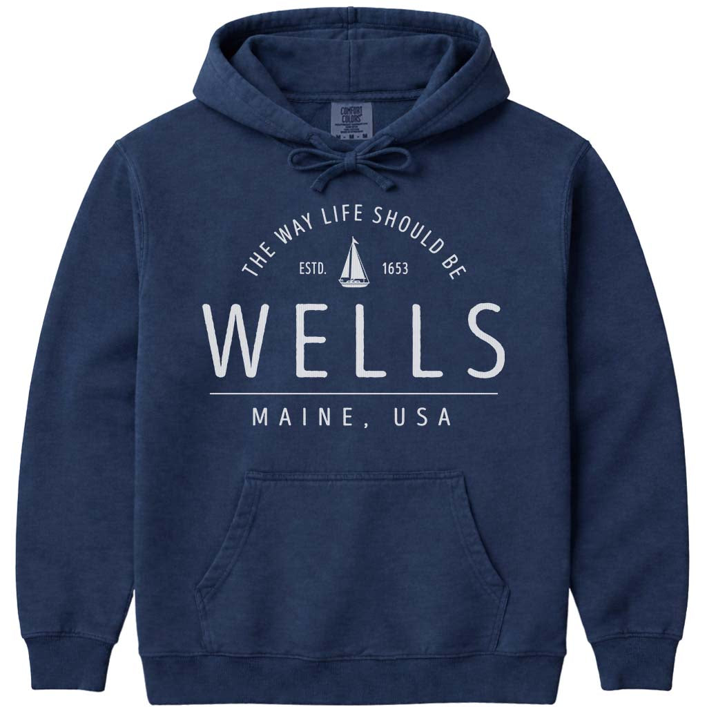 Wells Sailboat Hoodie, Maine Coast - Navy