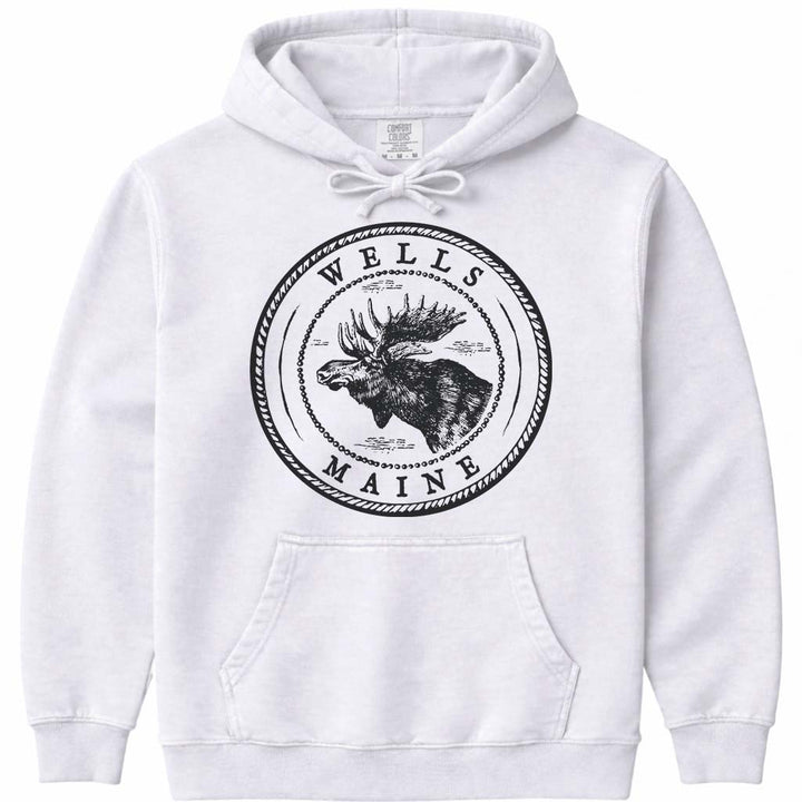 Wells Moose Sweatshirt | Vintage Maine Moose Art Hoodie - White