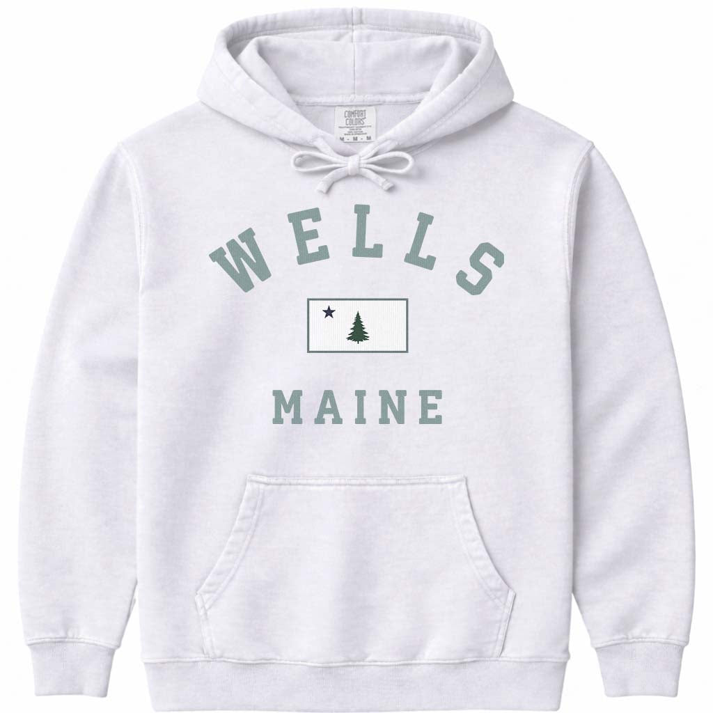 Wells Maine Flag Hooded Sweatshirt - White