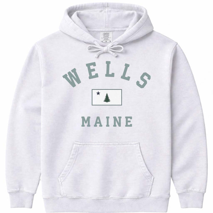 Wells Maine Flag Hooded Sweatshirt - White