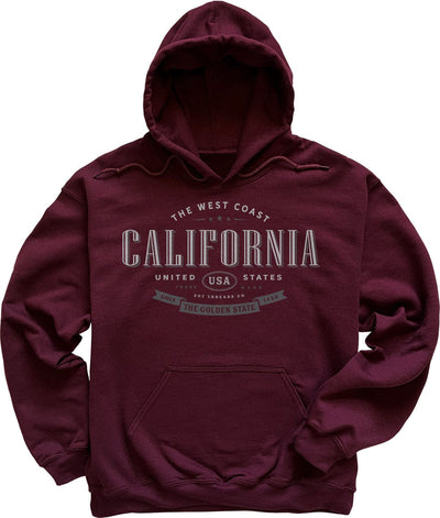 Maroon West Coast California Souvenir Hoodie Sweatshirt