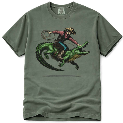 Western Rodeo Cowboy Riding Alligator T Shirt