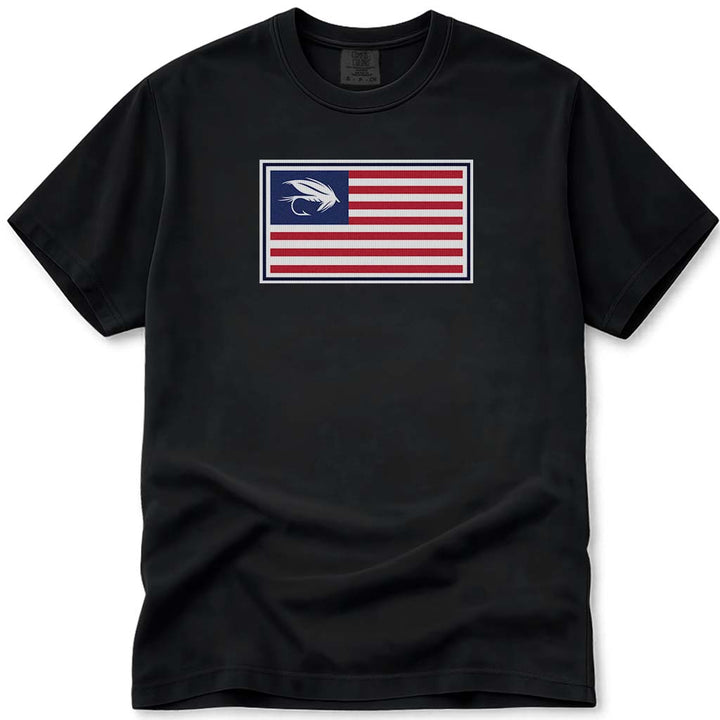 Wet Fly Fishing USA Flag T Shirt - Black