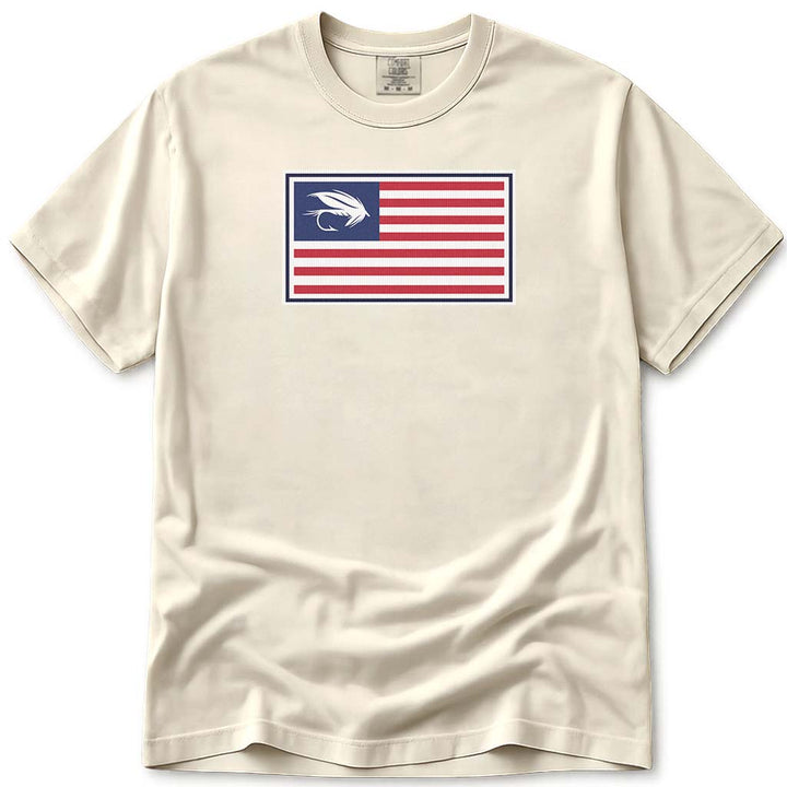 Wet Fly Fishing USA Flag T Shirt - Ivory