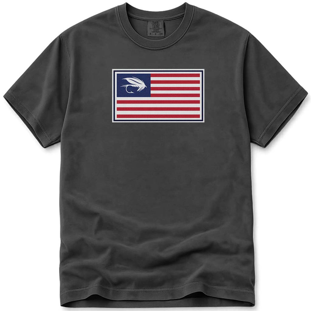 Wet Fly Fishing USA Flag T Shirt - Pepper
