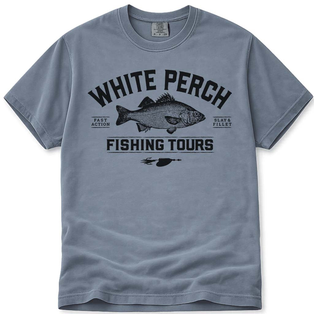 Central Maine White Perch Fishing Tours T Shirt - Blue Jean