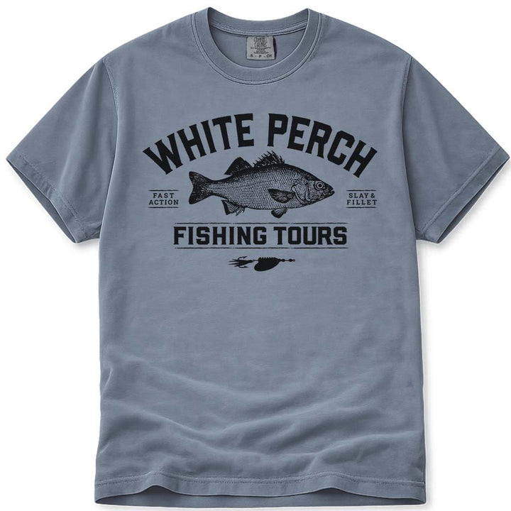 Central Maine White Perch Fishing Tours T Shirt - Blue Jean