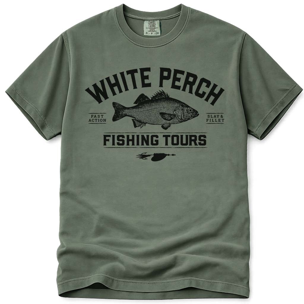 Central Maine White Perch Fishing Tours T Shirt - Moss