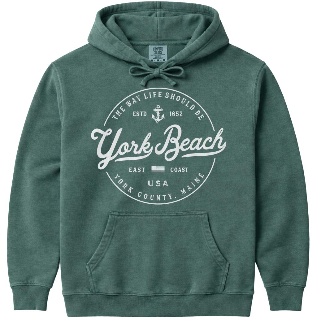 York Beach Maine Travel Hoodie - Blue Spruce