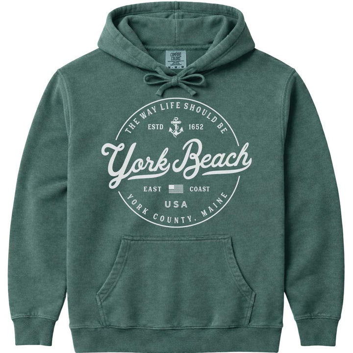 York Beach Maine Travel Hoodie - Blue Spruce