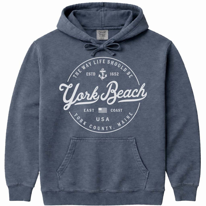 York Beach Maine Travel Hoodie - Denim