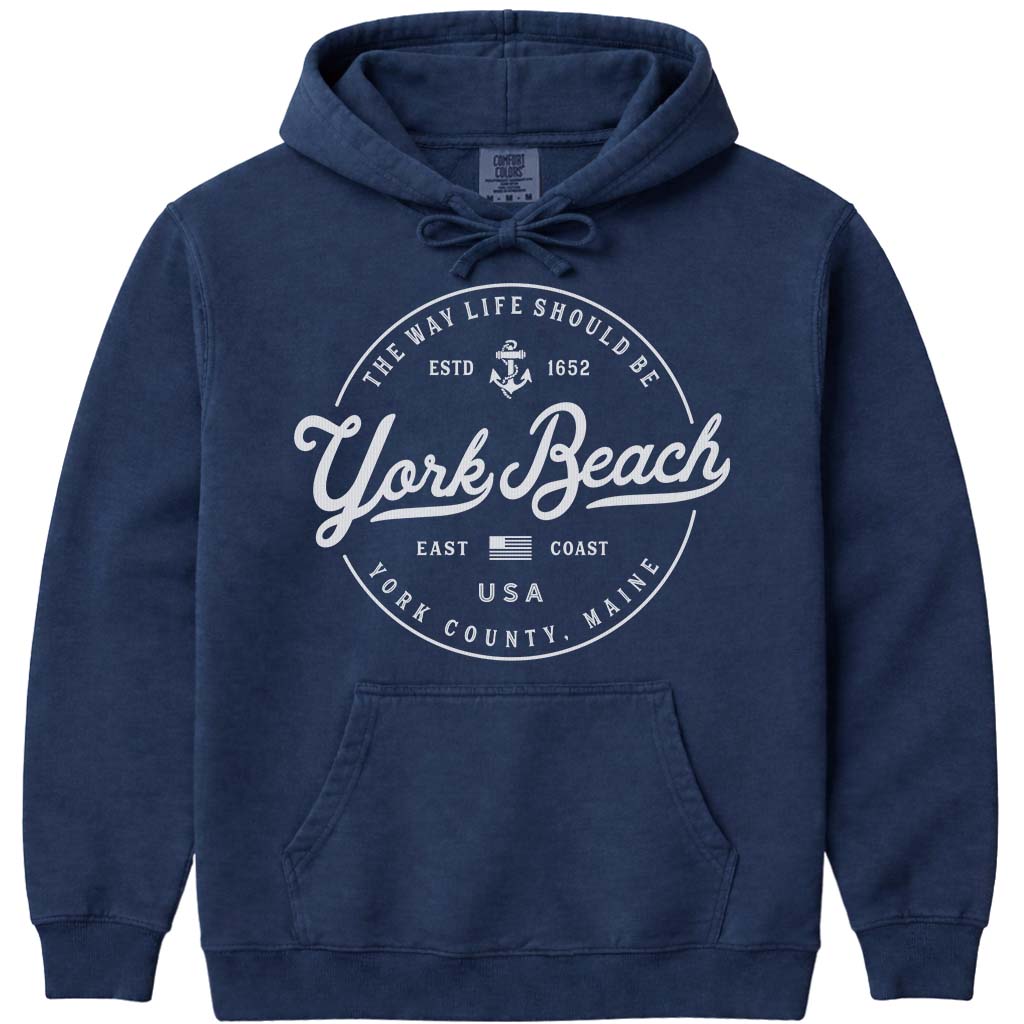 York Beach Maine Travel Hoodie - Navy