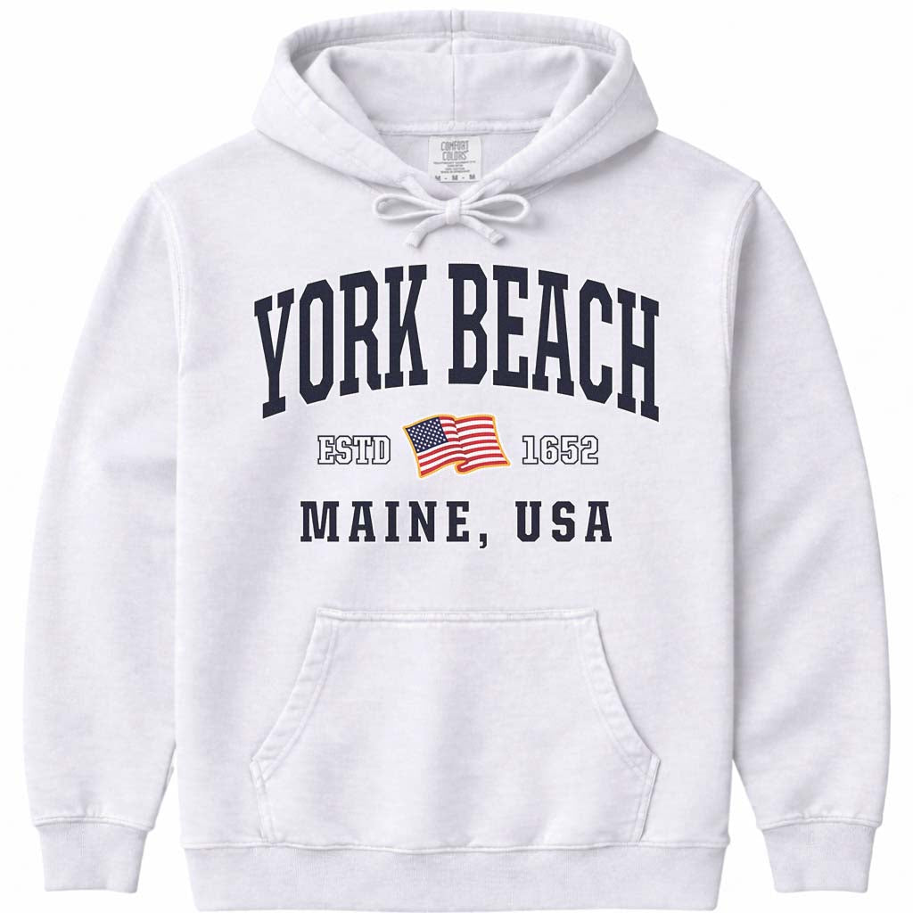 York Beach USA Flag Hoodie Sweatshirt - White