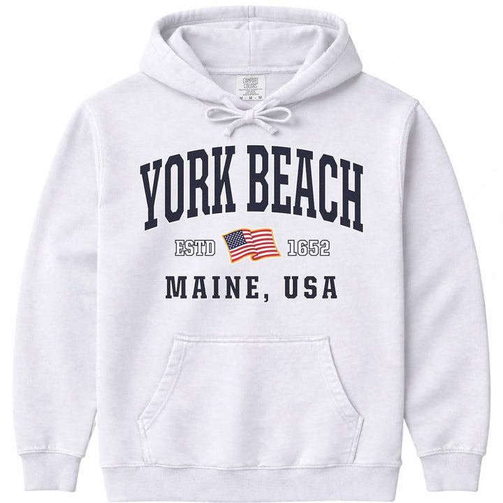 York Beach USA Flag Hoodie Sweatshirt - White