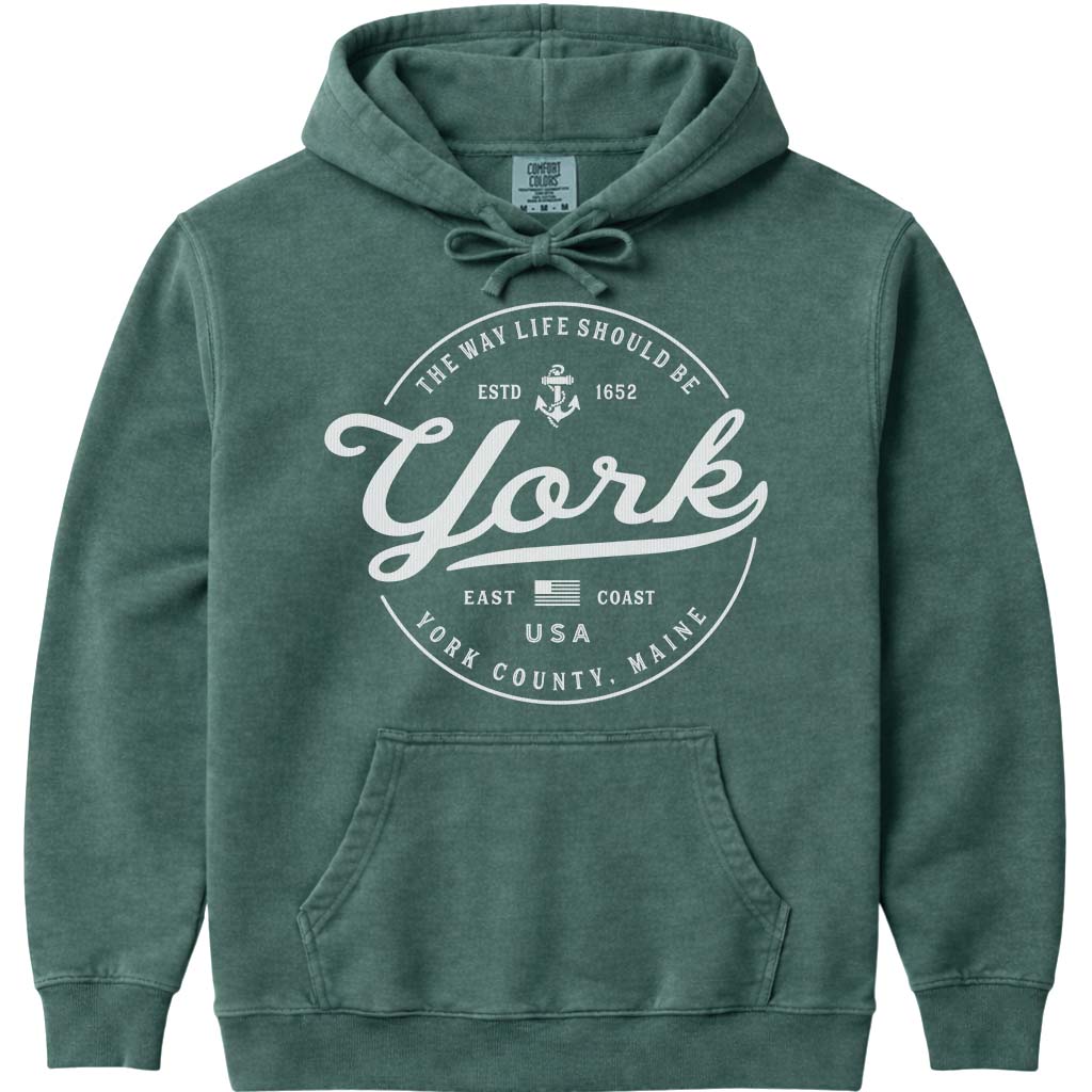 York Maine Vacation Hoodie Sweatshirt - Blue Spruce