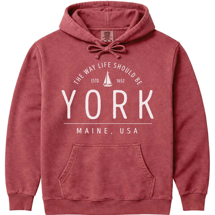 York Maine Sailboat Hoodie - Crimson