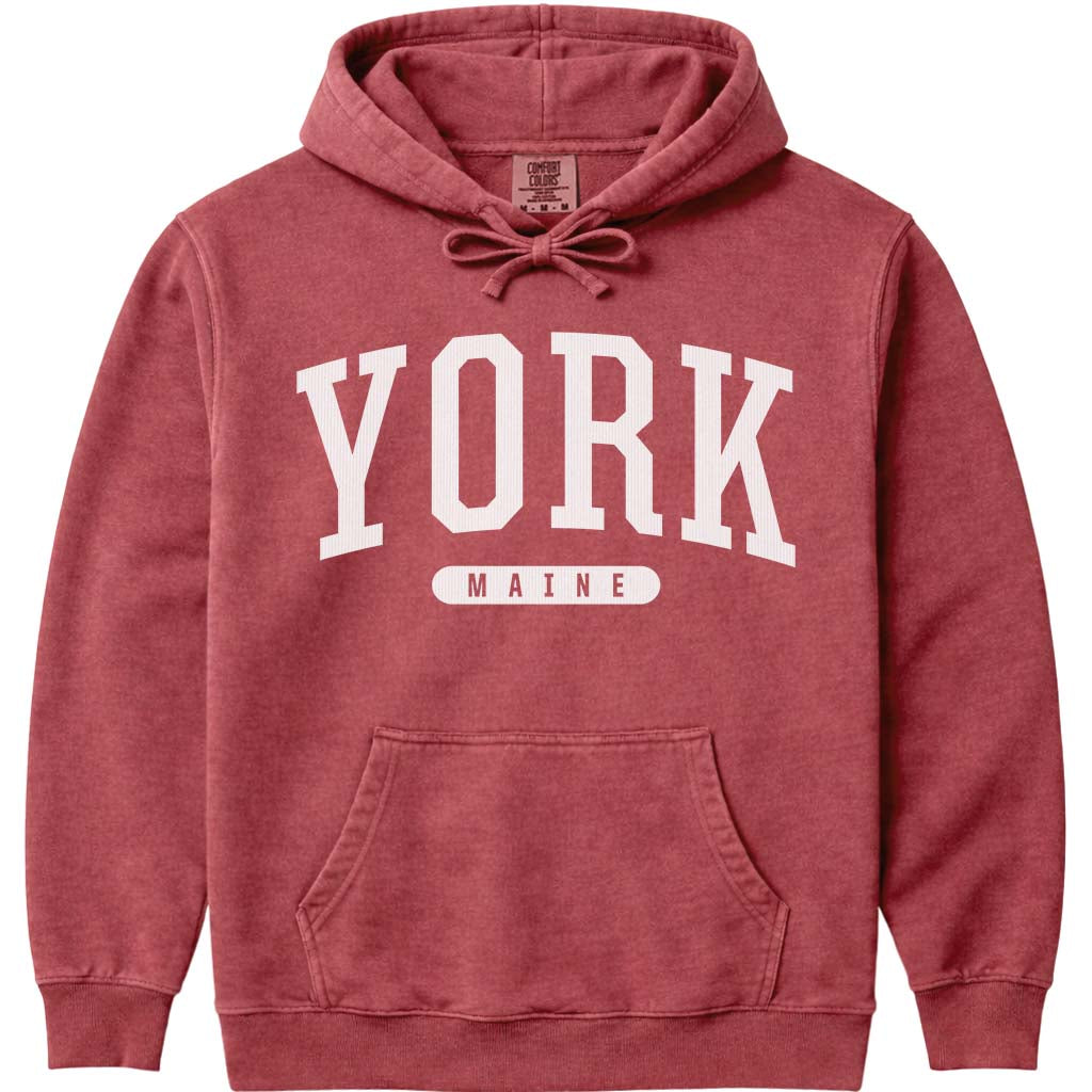 Vintage York Maine Hooded Sweatshirt - Crimson