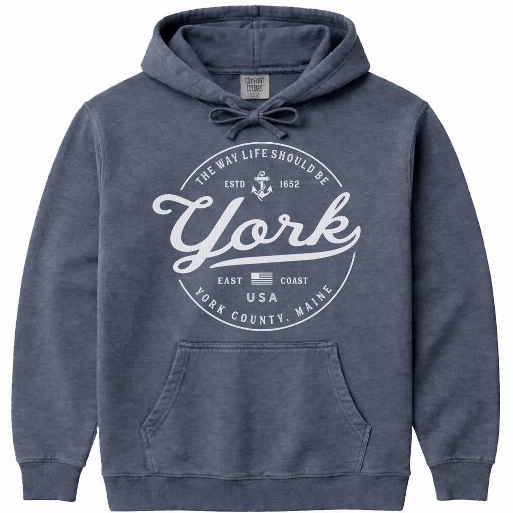 York Maine Vacation Hoodie Sweatshirt - Denim
