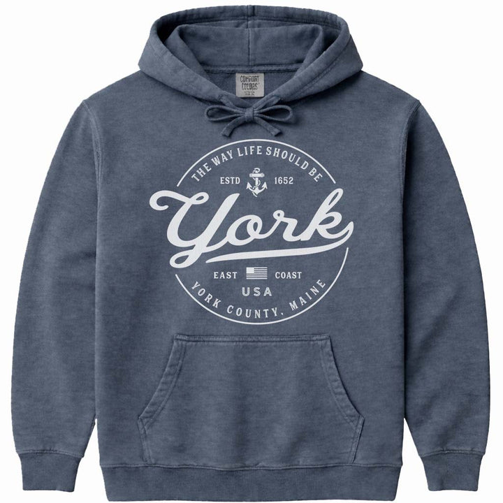 York Maine Vacation Hoodie Sweatshirt - Denim