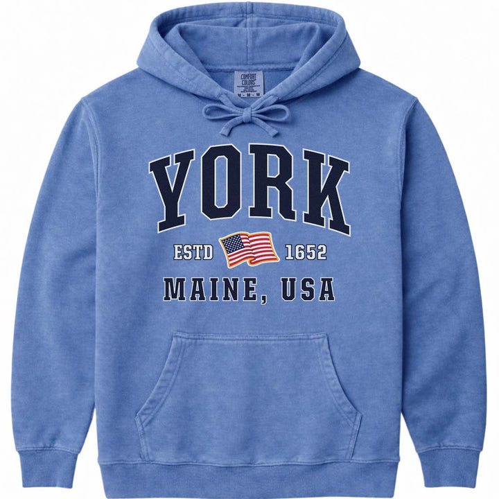 York Maine USA Flag Hoodie - Flo Blue