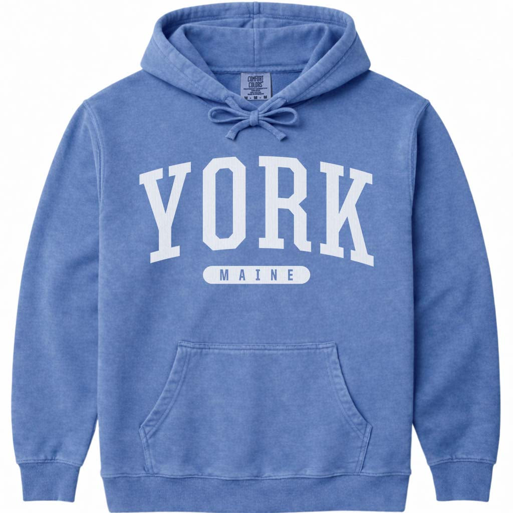 Vintage York Maine Hooded Sweatshirt - Flo Blue