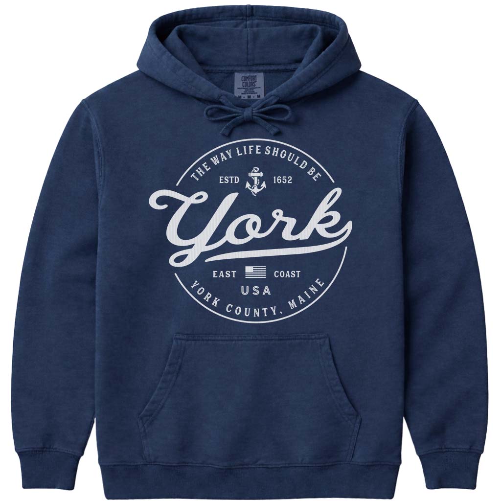 York Maine Vacation Hoodie Sweatshirt - Navy