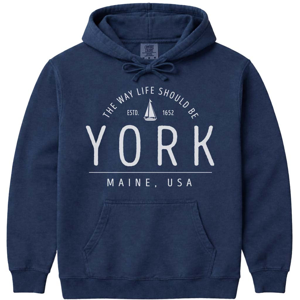 York Maine Sailboat Hoodie - Navy