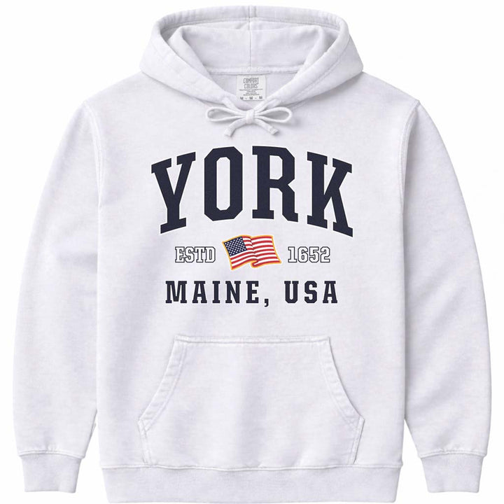 York Maine USA Flag Hoodie - White