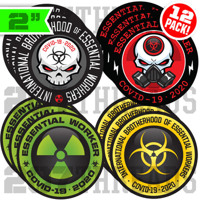 12 Pack International Brotherhood of Essential Workers Stickers - Covid 19 Hard Hat Sticker Bundle Variety Pack! - 207 Threads