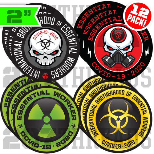 12 Pack International Brotherhood of Essential Workers Stickers - Covid 19 Hard Hat Sticker Bundle Variety Pack!
