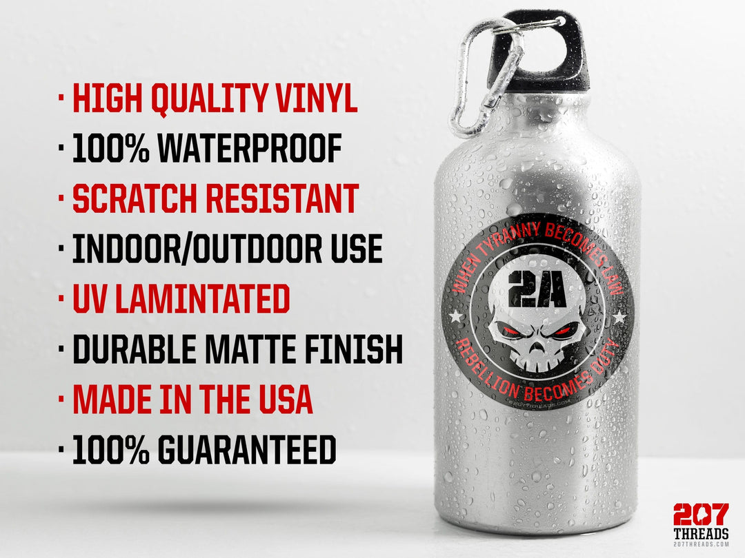 2A When Tyranny Becomes Law Rebellion Becomes Duty Sticker Patriotic Decal USA 2nd Amendment Skull Patriotism USA Constitution We The People