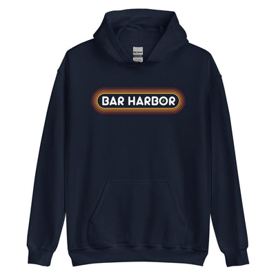 70's Retro Bar Harbor Maine Hooded Sweatshirt - Outline Sunshine Glow Hoodie