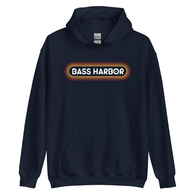 70's Retro Bass Harbor Maine Hooded Sweatshirt - Outline Sunshine Glow Hoodie