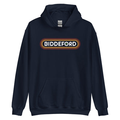 70's Retro Biddeford Maine Hooded Sweatshirt - Outline Sunshine Glow Hoodie