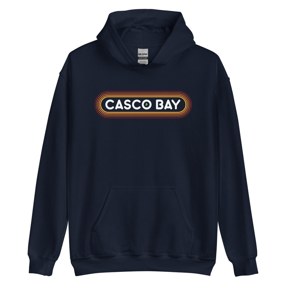 70's Retro Casco Bay Maine Hooded Sweatshirt - Outline Sunshine Glow Hoodie