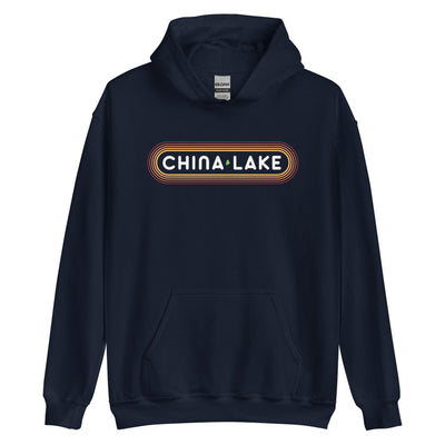 70's Retro China Lake Maine Hooded Sweatshirt - Outline Sunshine Glow Hoodie