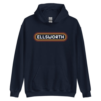 70's Retro Ellsworth Maine Hooded Sweatshirt - Outline Sunshine Glow Hoodie