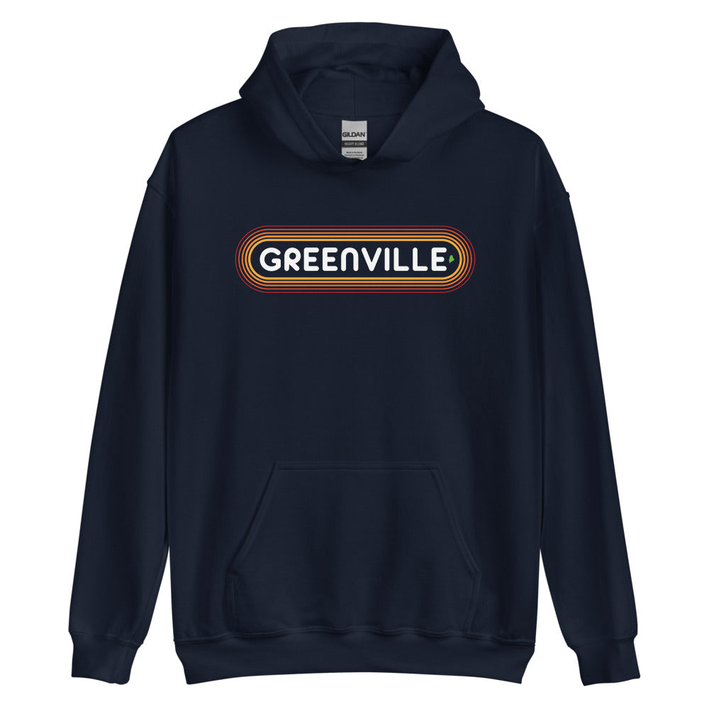 70's Retro Greenville Maine Hooded Sweatshirt - Outline Sunshine Glow Hoodie