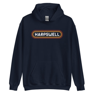 70's Retro Harpswell Maine Hooded Sweatshirt - Outline Sunshine Glow Hoodie