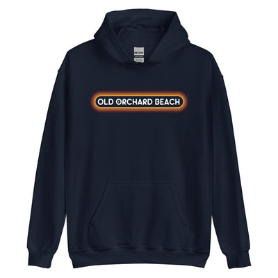 70's Retro Old Orchard Beach Maine Hooded Sweatshirt - Outline Sunshine Glow Hoodie