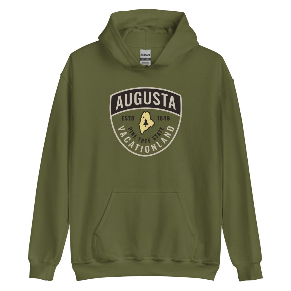 Augusta Maine Guide Badge, Warden-Style Hooded Sweatshirt (Hoodie)