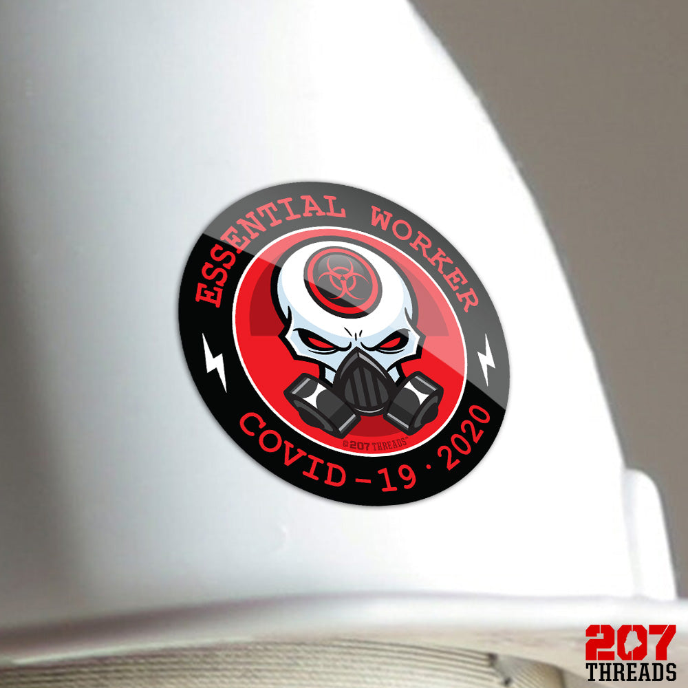Badass Essential Workers Hard Hat Stickers - Cool Punisher Vibe Red Skull with Face Gas Mask - Covid-19 2020 - 207 Threads